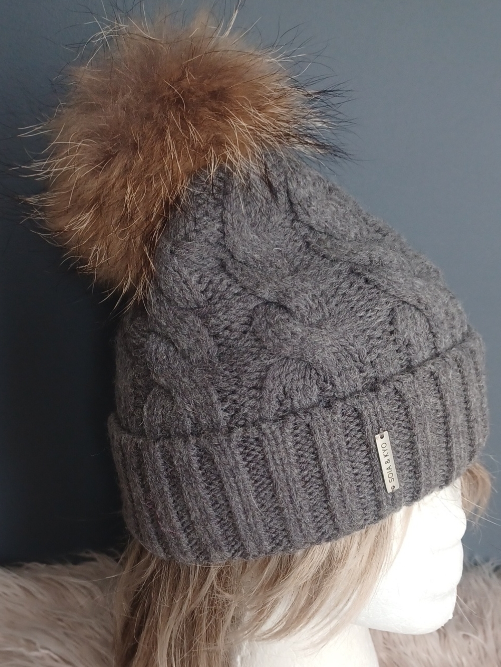 Soia & Kyo Hat With Raccoon Fur Pompom